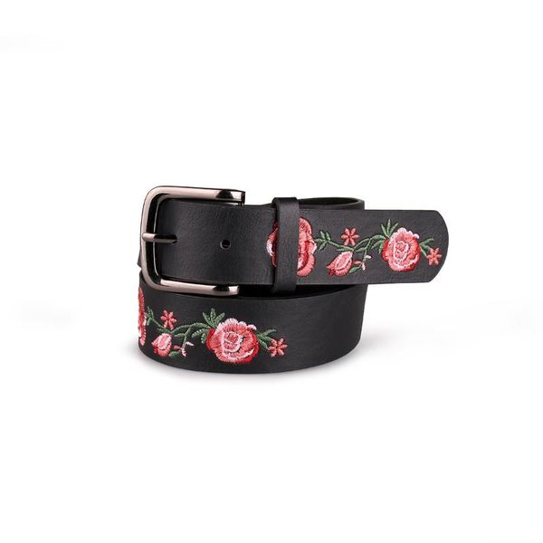 Gürtel Für Frauen Flora Rose Sticken Gürtel Süße Blume Schwarz Hohe Qualität Mädchen Taille Frau Kleid BL622Belts