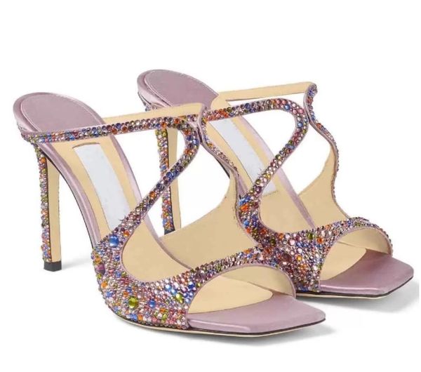 

luxury brands anise mules sandals shoes dress nude black gold.. satin leather high heels open toe women's party wedding lady slippers 2