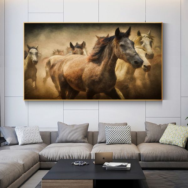 Moderna tela pittura astratta cavallo in corsa animali poster e stampe immagini di arte della parete per soggiorno camera da letto decorazioni per la casa Cuadros