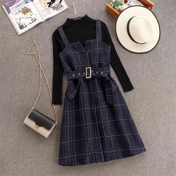

luxury quality spring autumn women knitted t-shirt sleeveless dress 2 pcs sets beautiful suits a614 210428, White