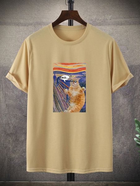 

men cat print tee w61l#, White;black