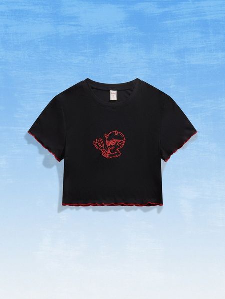 

romwe x rullirufi cartoon graphic contrast binding crop tee a4xf#, White