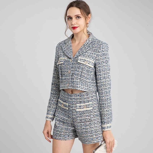 

women's two piece pants fashion temperament women's wear autumn and winter long sleeve tweed short coat + pants two-piece set, White