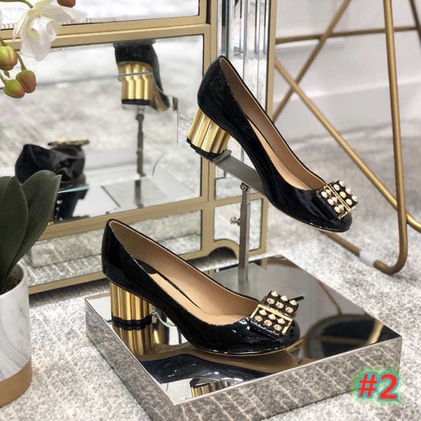 

classic mid heeled boat shoes designer luxury leather occupation high heels shoes round head metal button woman dress shoes size 35-41, Black