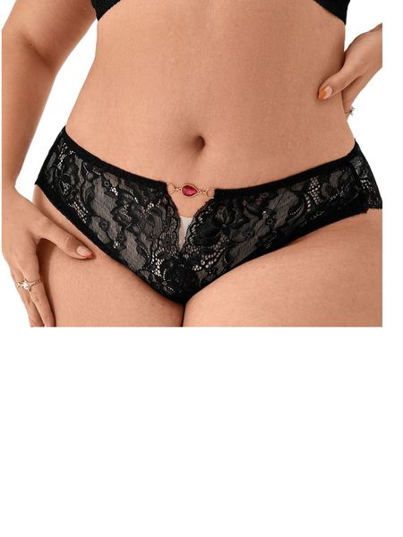 

plus floral lace cut out panty w5wk#, Black;white