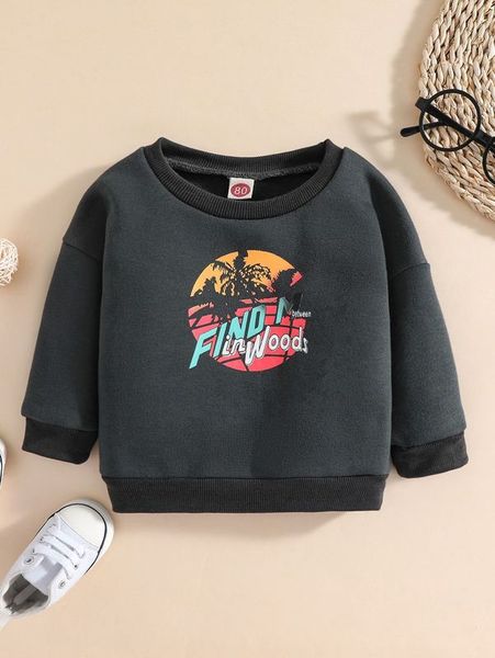 

baby letter & tropical print thermal lined sweatshirt she, Black