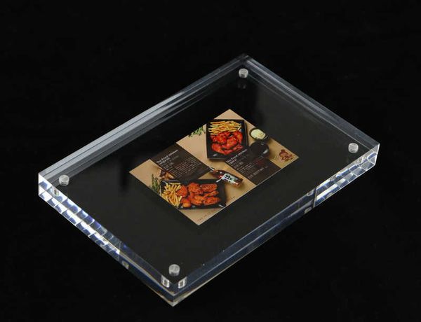 Transparenter Acryl-Perspex-Magnet-Foto-Block-Bilderrahmen klare Schreibtisch-Zeichen-Label-Preis-Tag-Halter-Tabellenmenü-Stand-Top-Rahmen doppelt seitlich