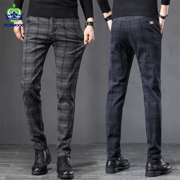 

spring autumn england plaid work stretch pants men business fashion slim fit grey blue casual pant male brand trousers 38 220720, Black