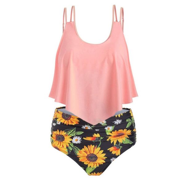 

women flounce floral waisted sets summer beach boho swim set 2 pieces bathing suit ladies bikini plus size high aa, White;black