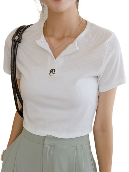 

dazy ribbed knit patch detail tee b52u#, White