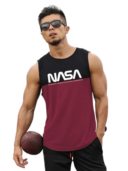 

men letter graphic two tone sports tank a0mv#, White;black