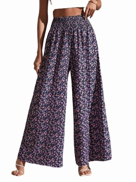 

ditsy floral print wide leg pants r0lu#, Black;white
