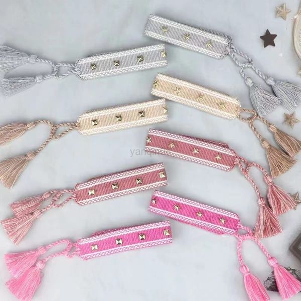 

woven friendship bracelet for women adjustable rope bracelets cotton star tassel embroidery bracelet wholesale jewelry g220801, Golden;silver