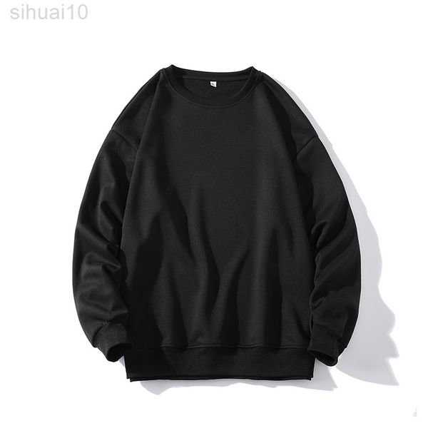 

2022 effen kleur zwart wit effen sweatshirt heren hoodies lente herfst hoody casual streetwear kleding l220730, Black
