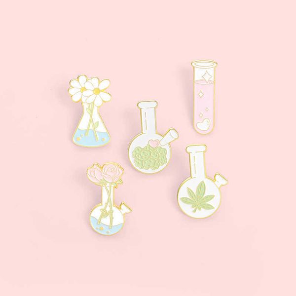 

cartoon creative plant vase beaker series brooch daisy rose alloy versatile jewelry badge, Gray