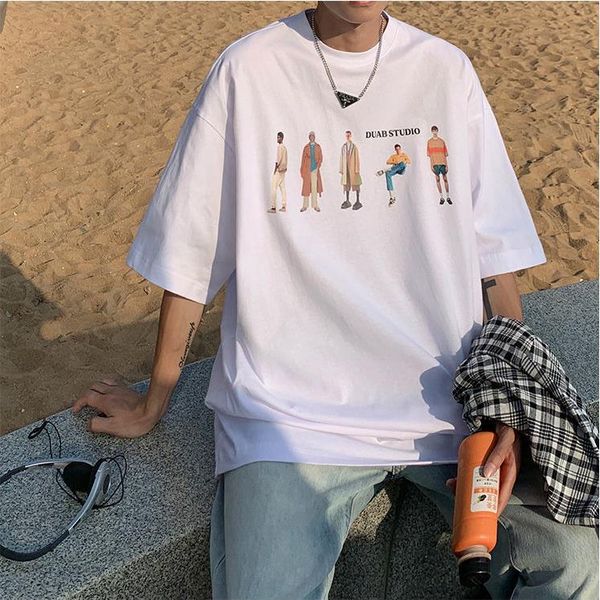 

summer mens t-shirts new fashion printing american popular round neck casual loose short-sleeved cotton breathable soft pullover large size, White;black