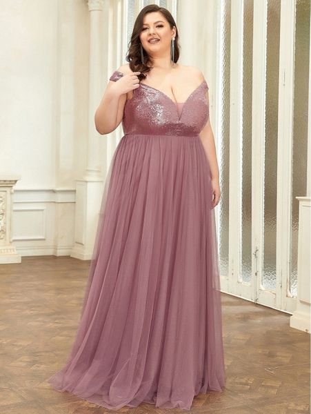 

ever-pretty plus contrast sequins maxi mesh formal dress i7pm#, Black
