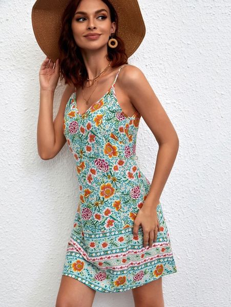 

floral print cami dress y33r#, Black;gray