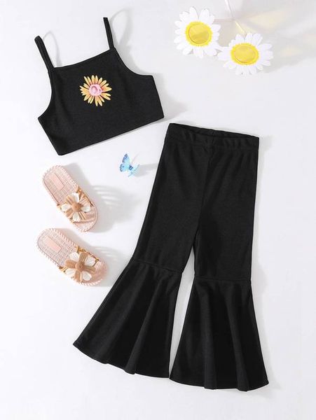 

toddler girls floral print cami & flare leg pants she, White