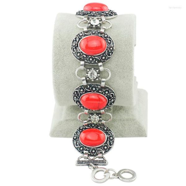 Catena a maglie Squisito fiore intagliato rosso Tibet strass braccialetti braccialetti con ciondoli per donna S280 Lars22