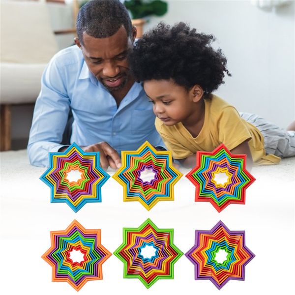 3D Magical Stars Meteor Tower Octagon Silicone Novità Decompression Stereo Circle Transform Toys To Stack Sort Giocattolo sensoriale per bambini