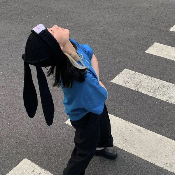 

rabbit ears knitted wool hat love boy niche design personality fashion men women cute warm autumn and winter 220817, Blue;gray