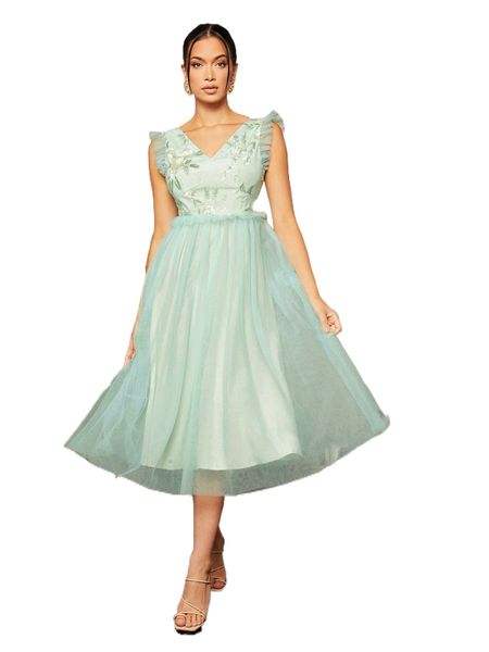 

floral embroidery mesh overlay dress d8yt#, Black;gray