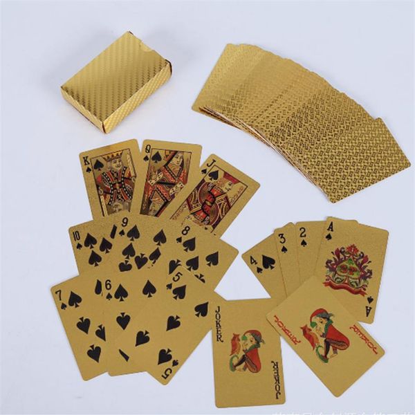 

1 set 24k gold foil plastic playing cards poker game deck gold foil poker set magic card waterproof cards poker table games332s