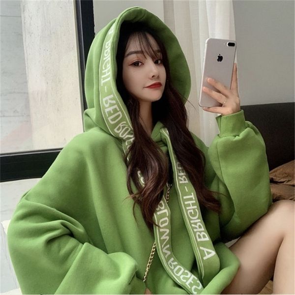 

winter kpop harajuku new hoodies women fashion trend hiphop loose oversized hooded sweatshirt coat streetwear sudadera mujer t200311, Black