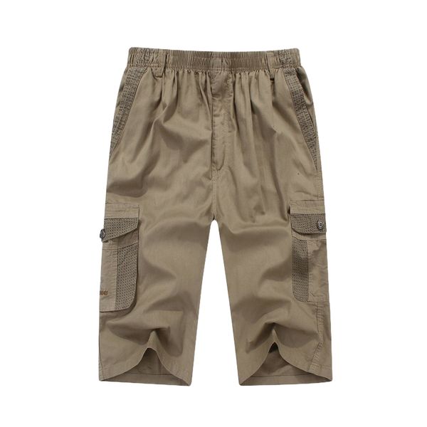 

men's casual elastic waist beach pants plus size loose men's pants middle-aged cropped pants cotton fat men's shorts h4ux#, White;black