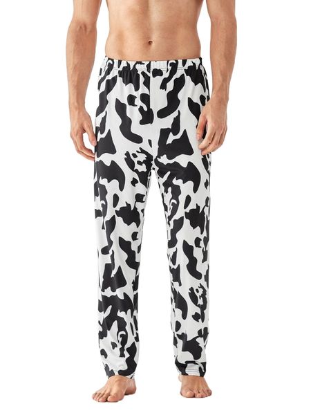 

men allover print pajama pants p27h#, Black;brown