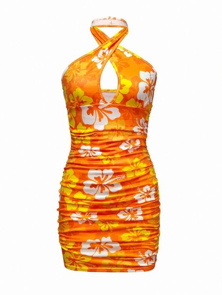 

crisscross ruched floral print bodycon dress n6ju#, Black;gray