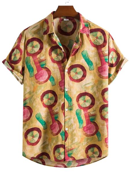 

men random electric fan print high low shirt s345#, White;black