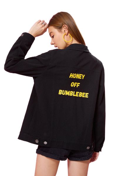 

x bumble bee slogan graphic flap pocket jacket 46ye#, Black;brown