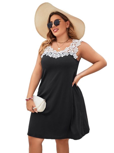 

plus contrast guipure lace dress n3jr#, Black