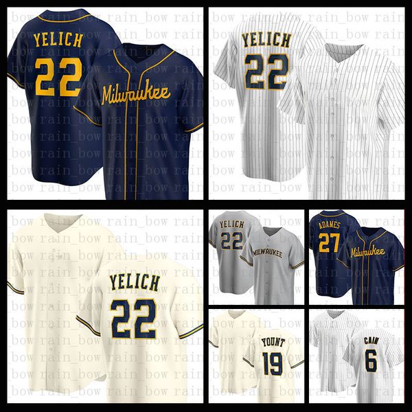 

brewers baseball jersey 22 christian yelich willy adames robin yount lorenzo cain jc mejia hunter renfroe corey ray luis urias ryan braun br, Blue;black