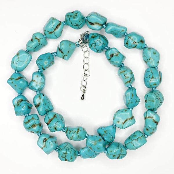 

chokers 26 types handmade knoted beads strand necklace for women vintage turquoises stone short chain clavicle jewelry accessories 45cm, Golden;silver