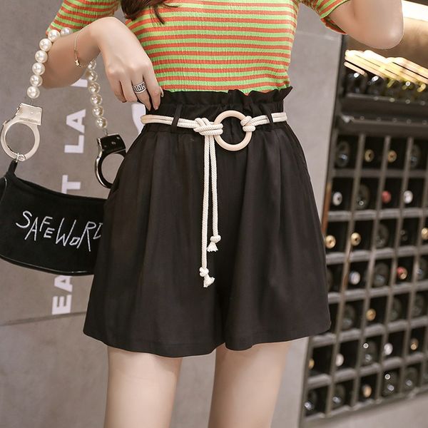 

paper bag waist drawstring wide leg shorts o4jr#, White;black