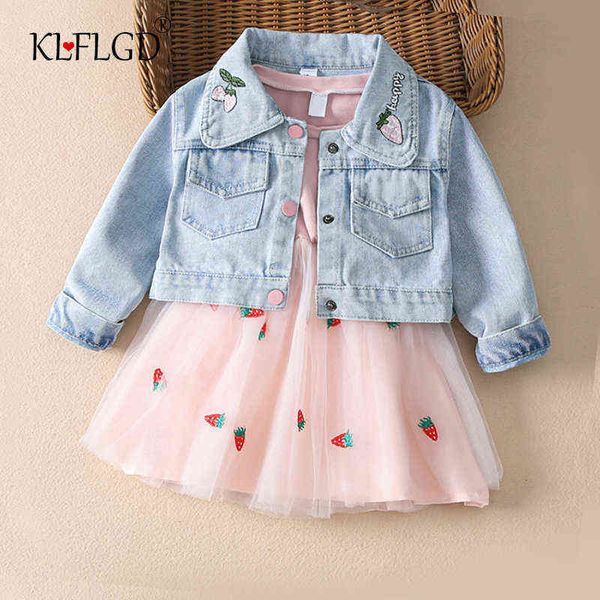 

fashion 0-4yrs baby dress for girl denim jacket + gauze dress spring autumn fashionable fluffy princess dress aa220323, White