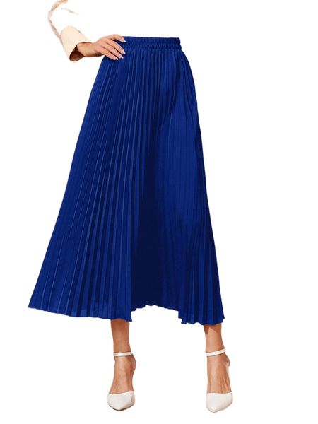

solid longline pleated skirt n1yx#, Black