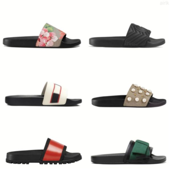 

with box flip flops for men women fashion designer slippers luxury shoes summer flat slipper trendy leather rubber sandal mens sandals beach, Black