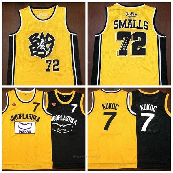 SJZL98 Mens Toni KUKOC Basketbol Forması # 7Jugoplastika Yugoslavya Badboy # 72 Biggie Smalls Ünlü B.I.G. Dikişli Kötü Erkek Formalar S-3XL