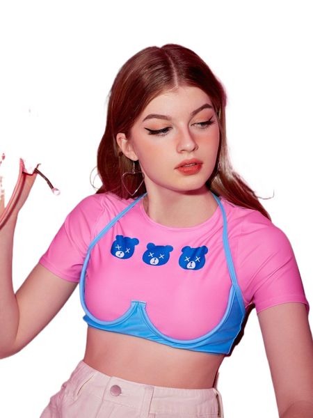 

romwe altspo 2pack cartoon bear graphic bikini v70x#, White;black