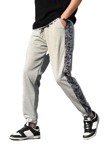 

men paisley print drawstring waist sweatpants y0na#, Black