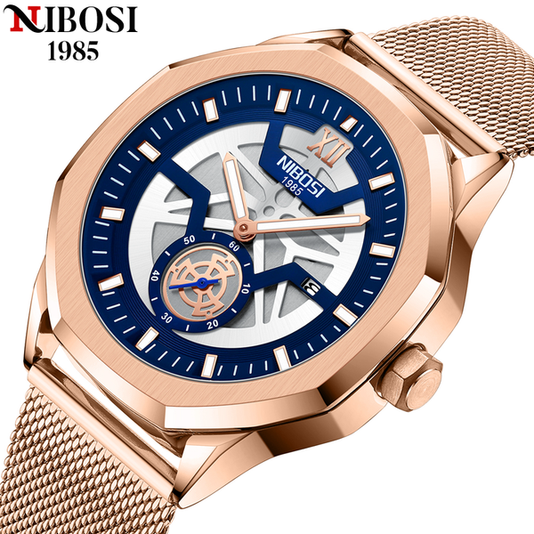 

nibosi 2022 mens watches luxury brand fashion skeleton quartz watch men sport wristwatch waterproof clock male relogio masculino, Silver