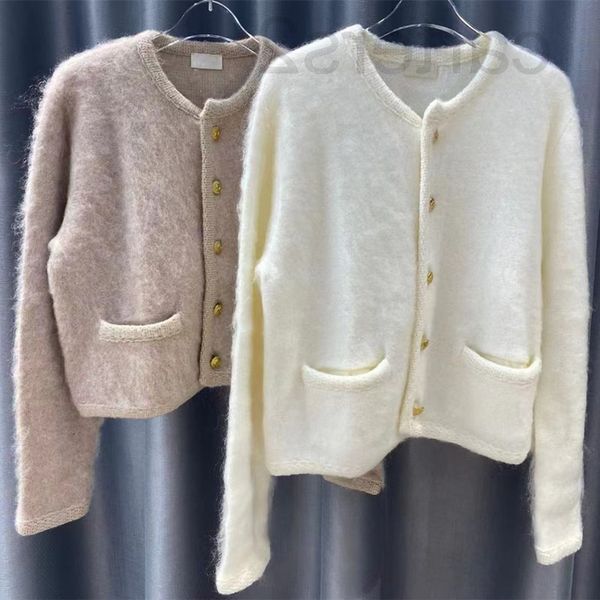 

women's knits & tees designer zhi2022 early autumn new leisure temperament knitted round neck mohair cardigan jacket women 0tik, White
