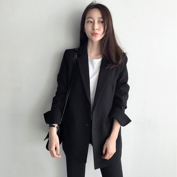 

single breasted black casual blazer notched collar women jacket full sleeve fashion outerwear female blaser 2022, White;black