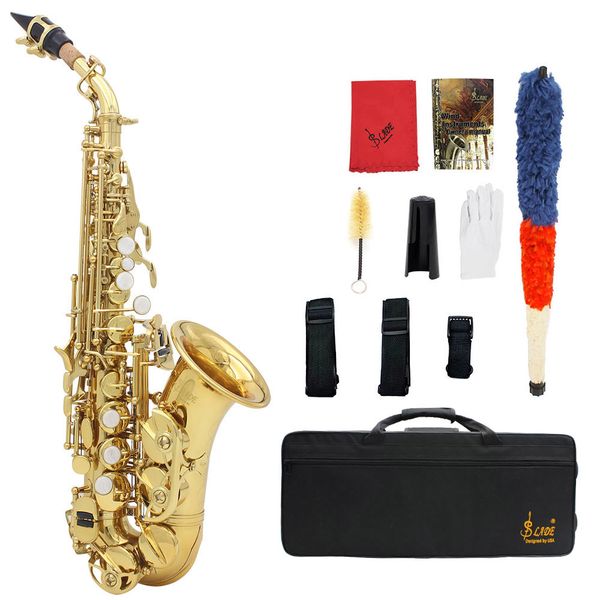 

brass golden soprano saxophone carve pattern bb sax bend althorn pearl white shell buttons wind instrument with case gloves