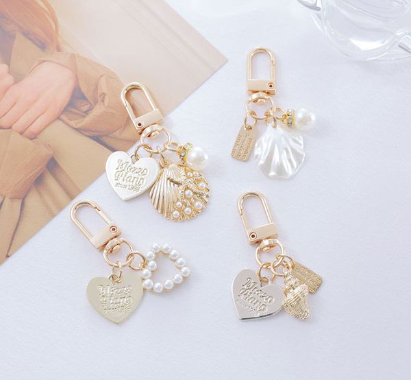 

bulk creative metal keychains cute shell pearl love conch key rings pendant men women bags pendants accessories small gift, Silver