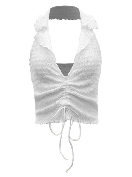 

mod drawstring ruched backless crop a7u9#, White